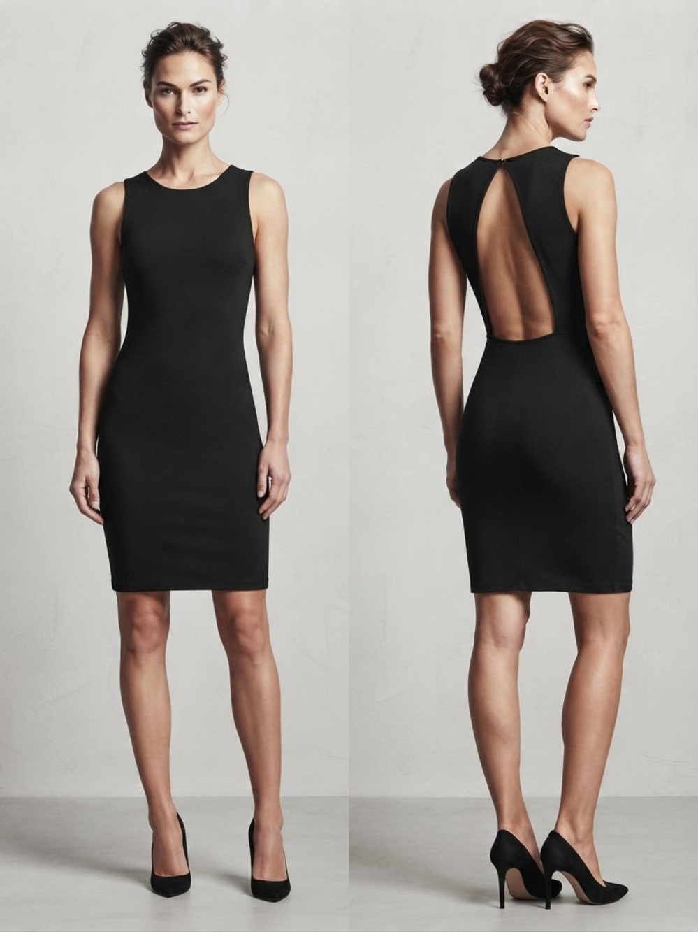 H&M Black Sleeveless Sheath mini Dress Keyhole Back Bodycon Career size M